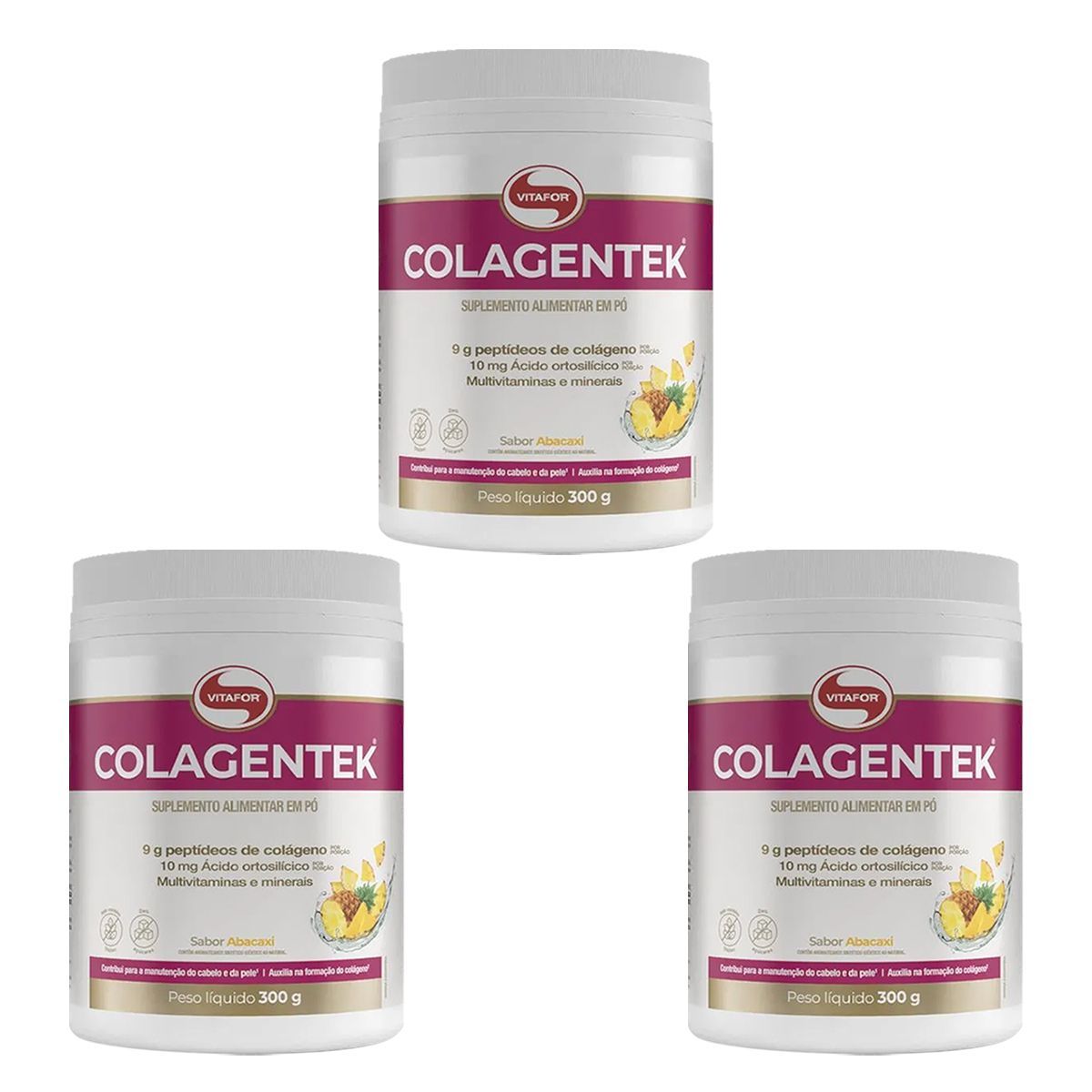 Kit 3X Colagentek - 300g Abacaxi - Vitafor