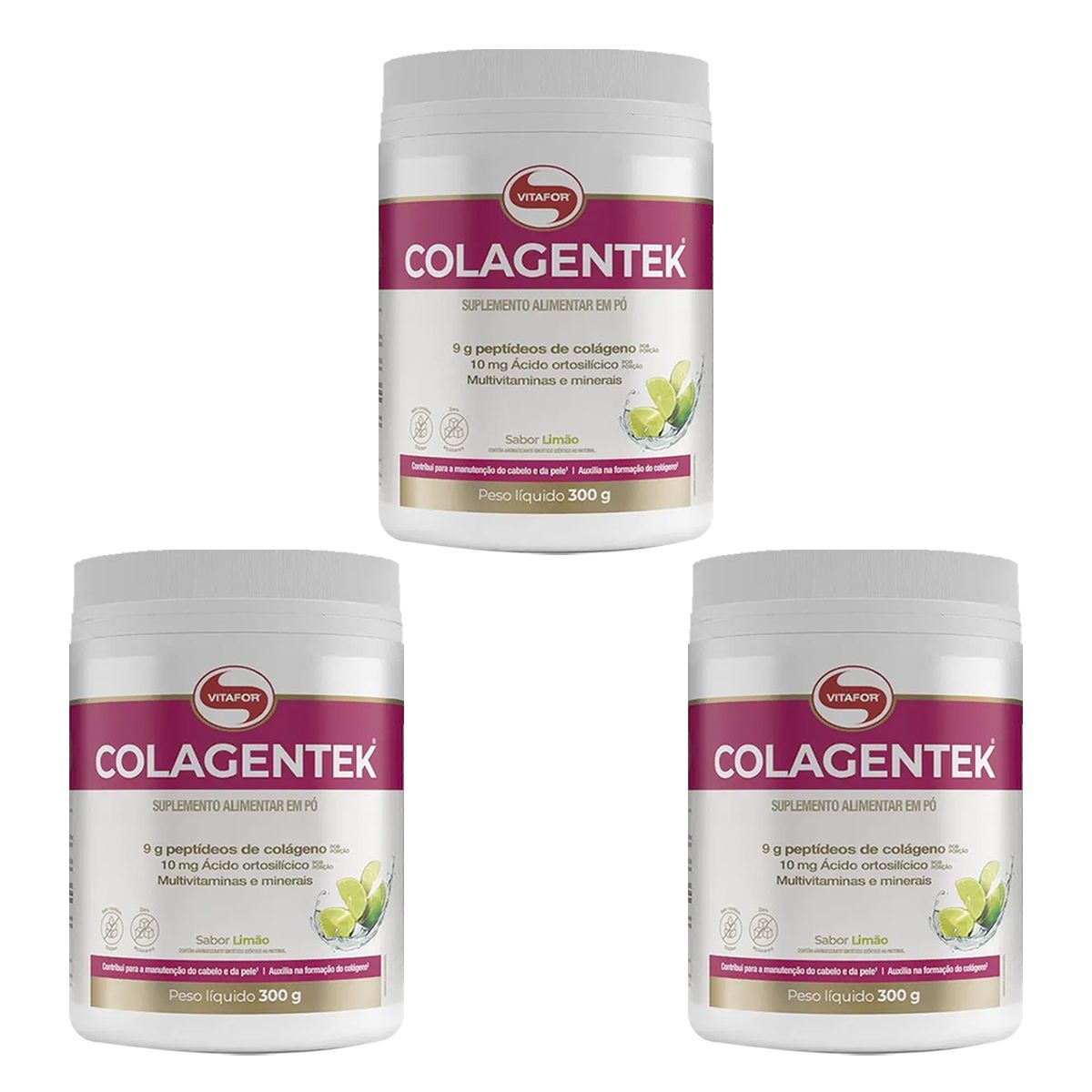 Kit 3X Colagentek - 300g Lim�o - Vitafor