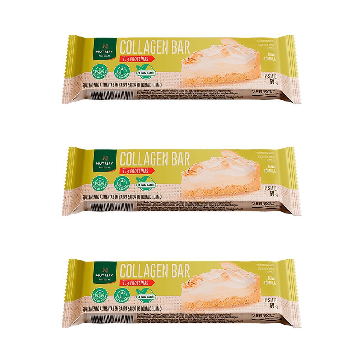Kit 3X Collagen Bar - 50g Torta de Lim�o - Nutrify