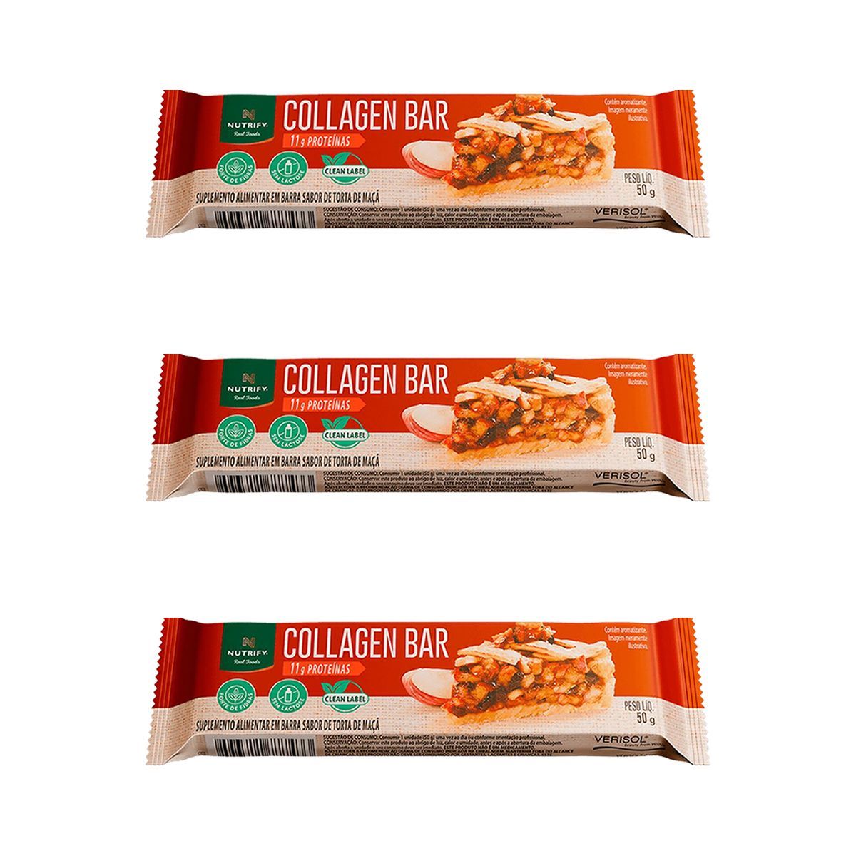 Kit 3X Collagen Bar - 50g Torta de Ma�� - Nutrify