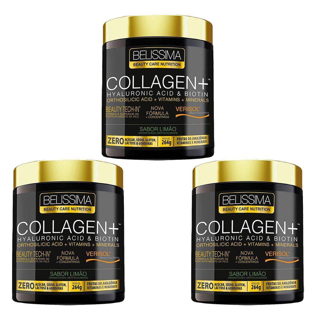 Kit 3X Collagen Plus Belissima - 264g Lim�o- Black Skull