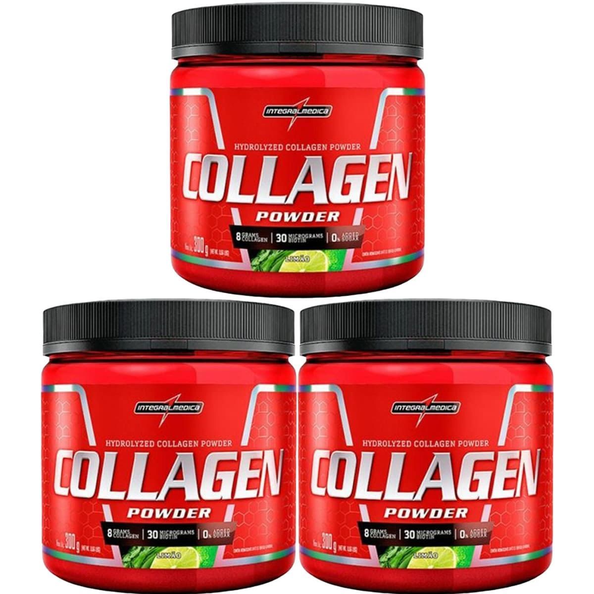 Kit 3X Collagen Powder Hydrolyzed - 300g Lim�o - IntegralM�dica