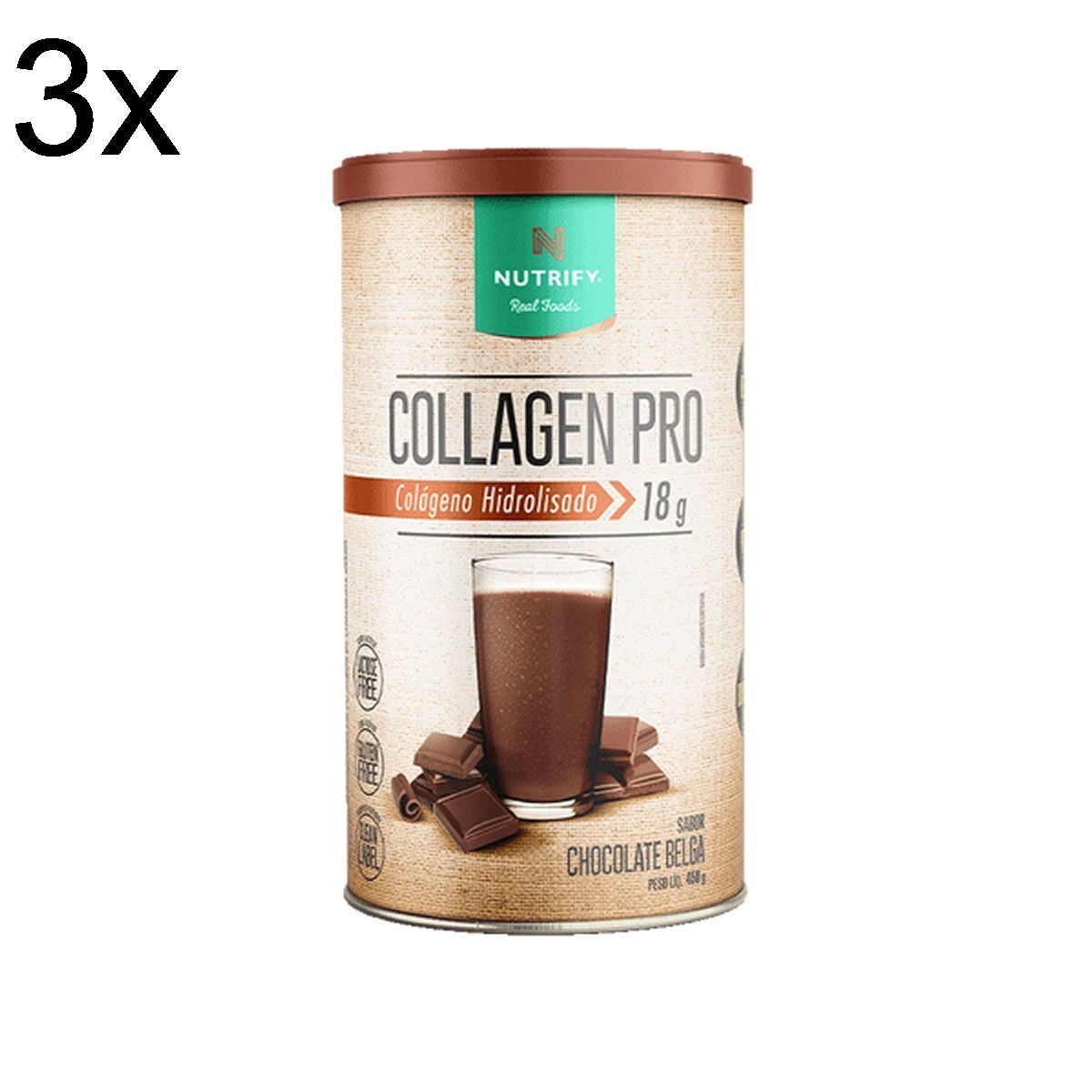 Kit 3X Collagen Pro - 450g Chocolate Belga - Nutrify