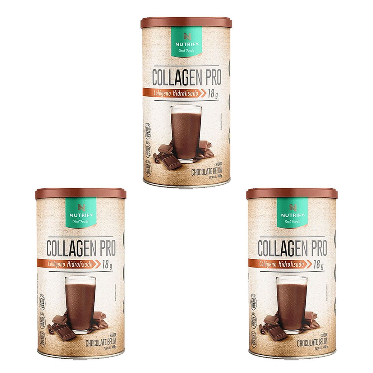 Kit 3X Collagen Pro - 450g Chocolate Belga - Nutrify