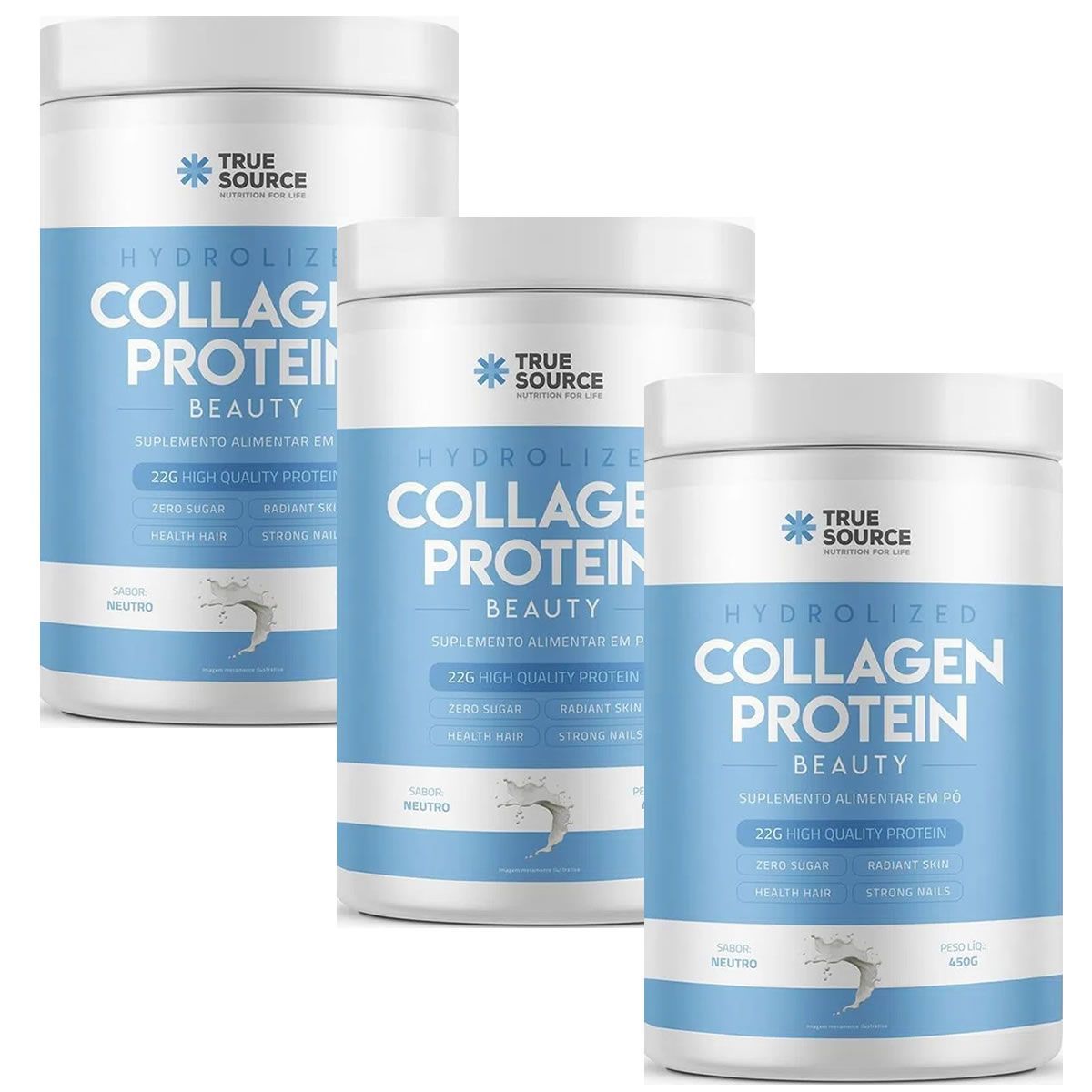 Kit 3X Collagen Protein - 450g Neutro - True Source