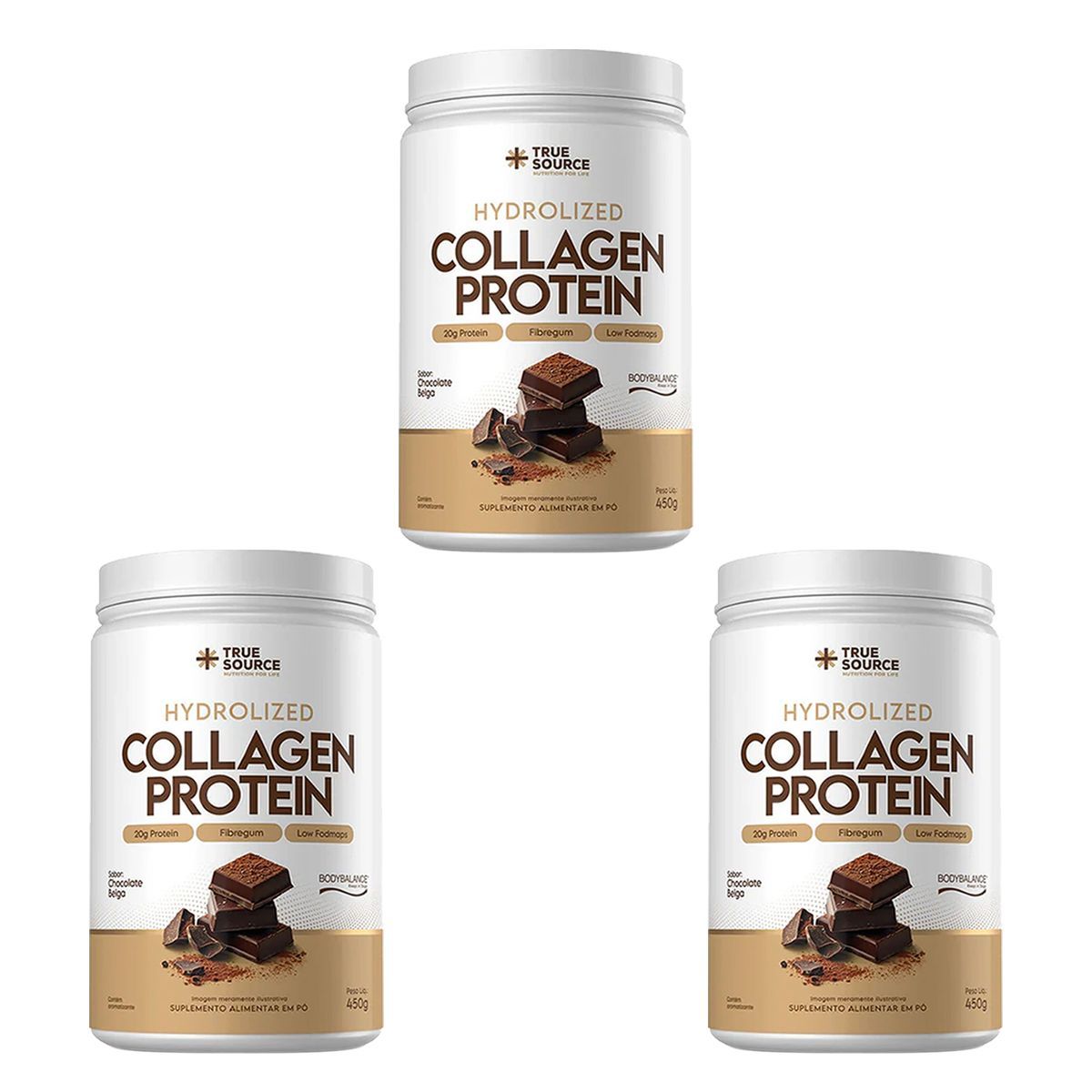 Kit 3X Collagen Protein Bodybalance - 450g Chocolate Belga - True Source	