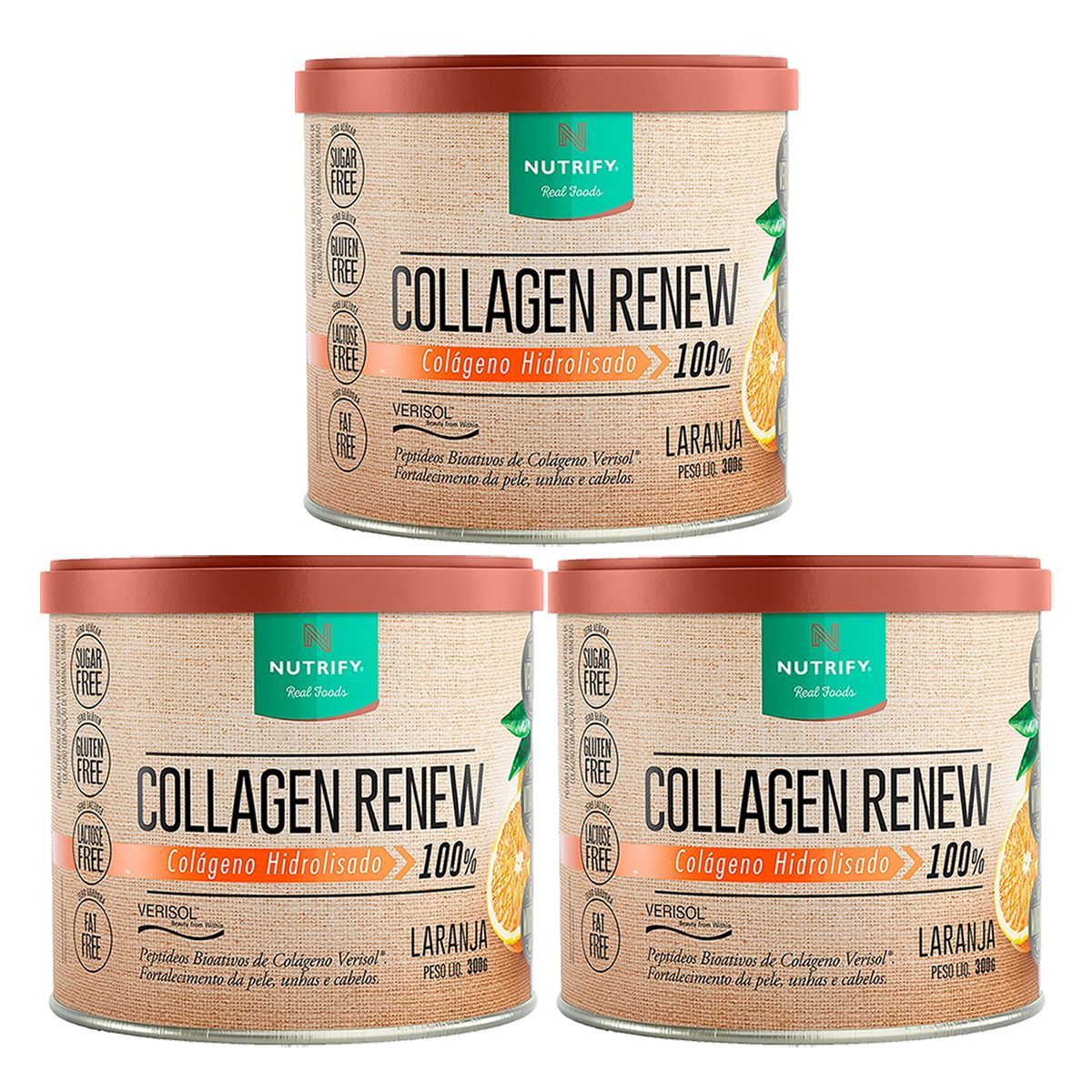 Kit 3X Collagen Renew Verisol - 300g Laranja  - Nutrify