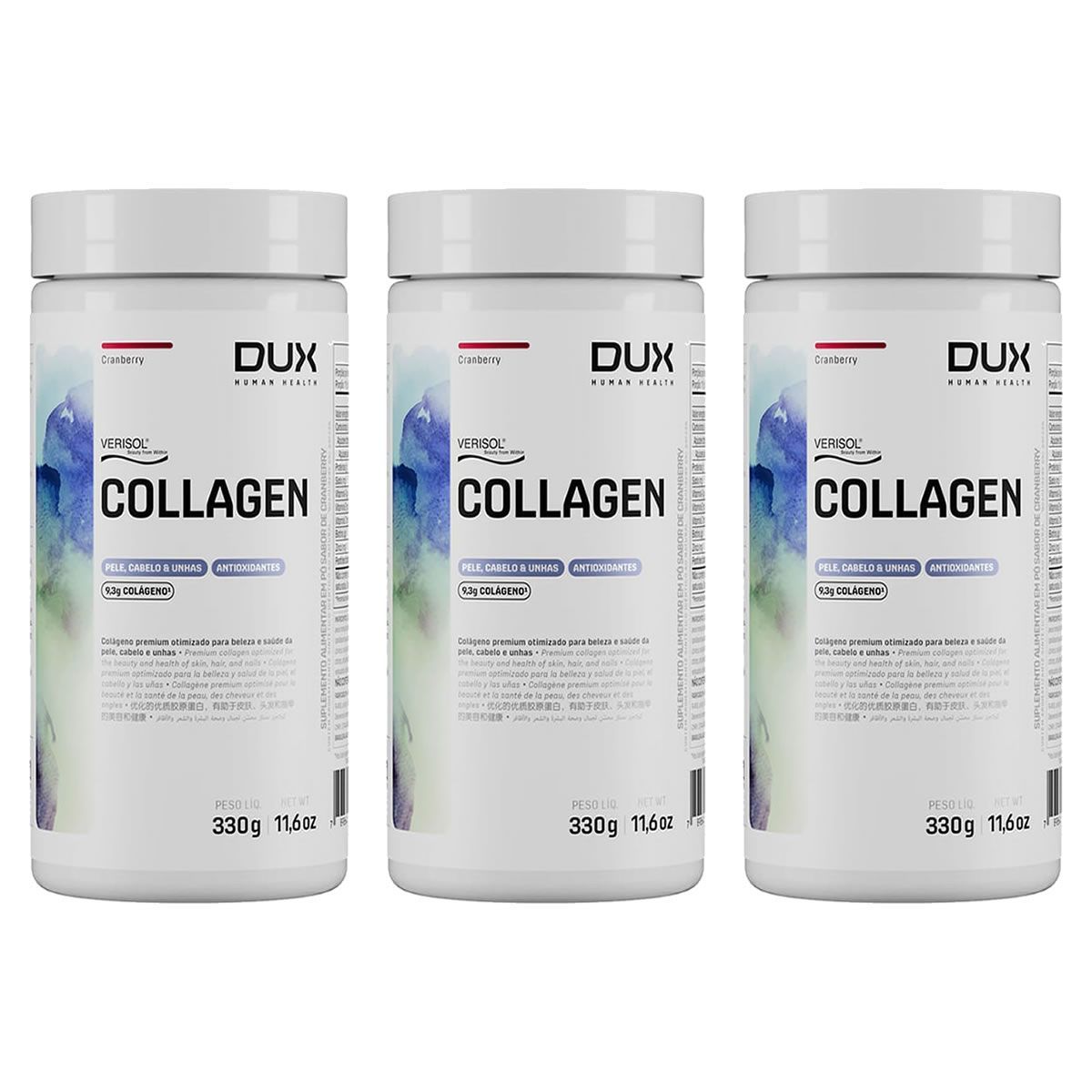 Kit 3X Collagen Verisol - 330g Cranberry - Dux Nutrition
