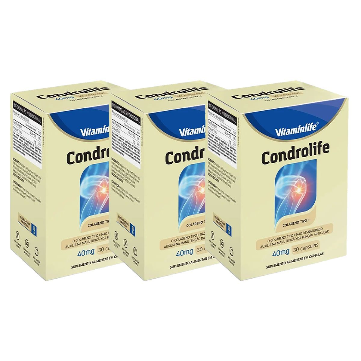 Kit 3X Condrolife Col�geno Tipo II - 30 C�psulas - VitaminLife