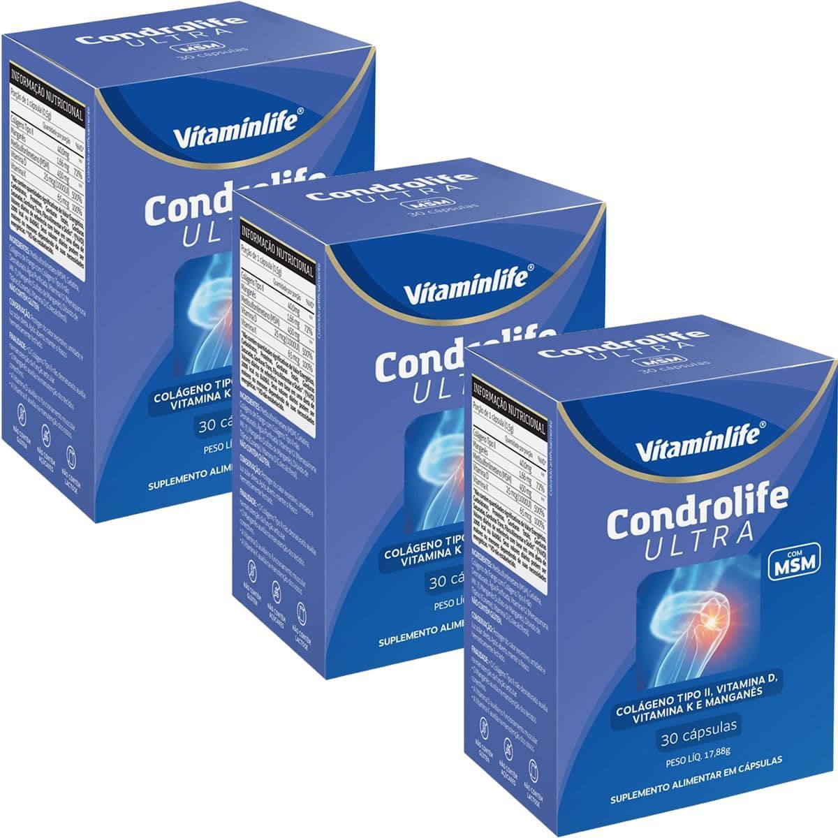 Kit 3X Condrolife Ultra Col�geno Tipo II - 30 C�psulas - VitaminLife