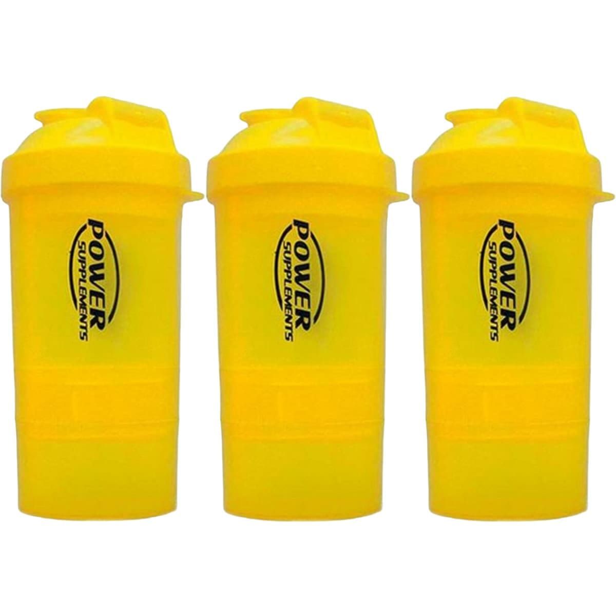 Kit 3X Coqueteleira 2 Doses e porta c�psulas 400ml - Amarela - Power Supplements