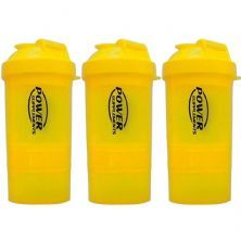Kit 3X Coqueteleira 2 Doses e porta c�psulas 400ml - Amarela - Power Supplements