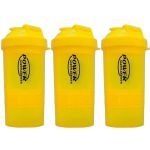 Kit 3X Coqueteleira 2 Doses e porta c�psulas 400ml - Amarela - Power Supplements