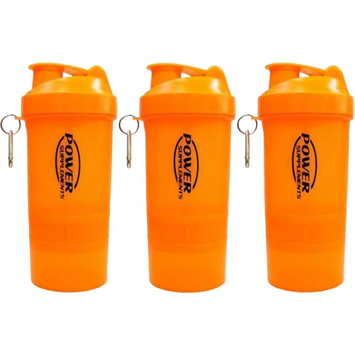 Kit 3X Coqueteleira 2 Doses e porta c�psulas 400ml - Laranja - Power Supplements