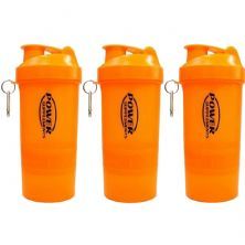 Kit 3X Coqueteleira 2 Doses e porta c�psulas 400ml - Laranja - Power Supplements