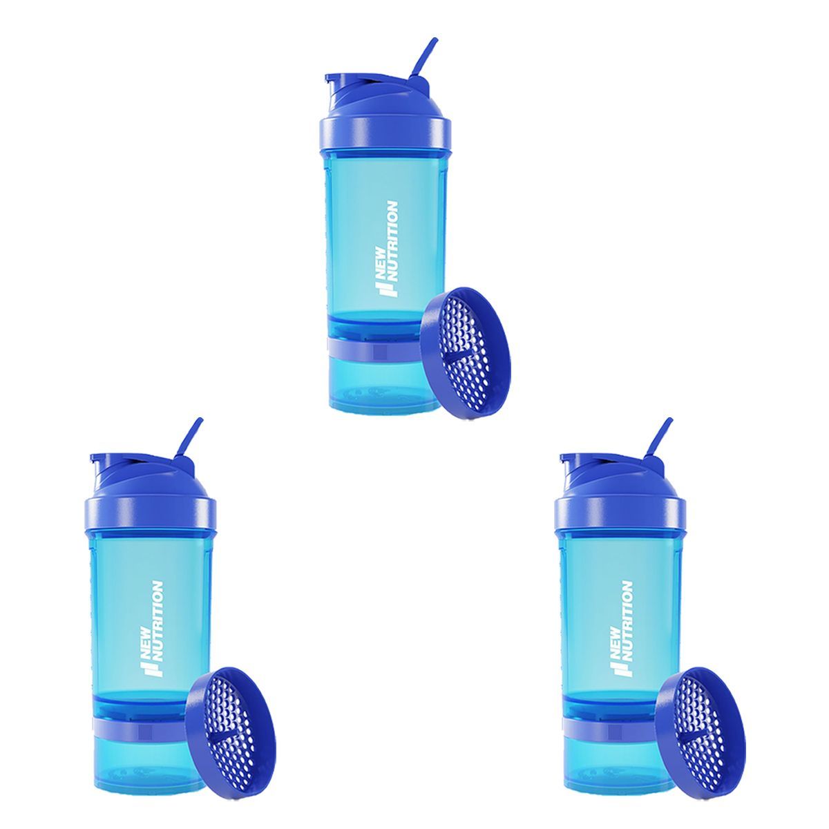 Kit 3X Coqueteleira 3 Partes - 500ml Azul - NewNutrition