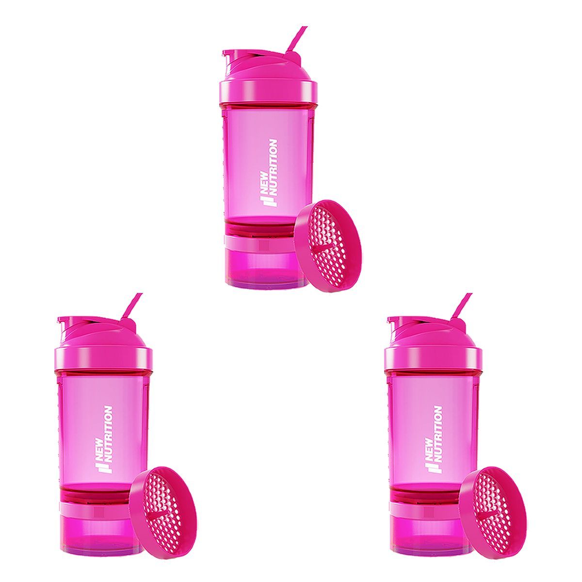 Kit 3X Coqueteleira 3 Partes - 500ml Rosa - NewNutrition