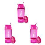 Kit 3X Coqueteleira 3 Partes - 500ml Rosa - NewNutrition
