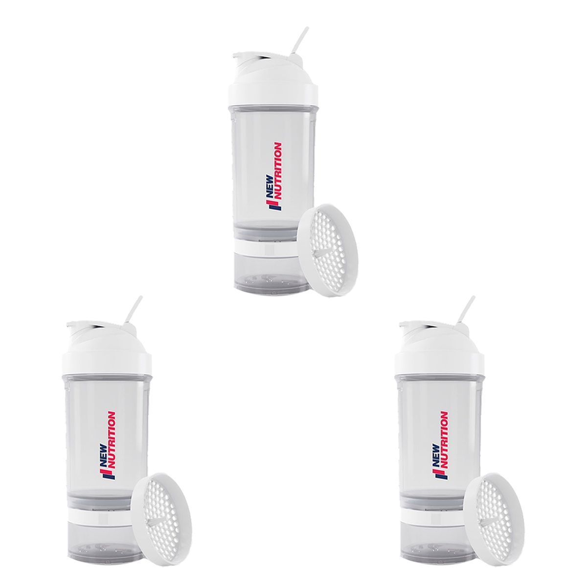 Kit 3X Coqueteleira 3 Partes - 500ml Transparente - NewNutrition