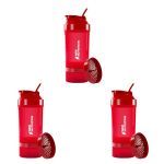 Kit 3X Coqueteleira 3 Partes - 500ml Vermelho - NewNutrition