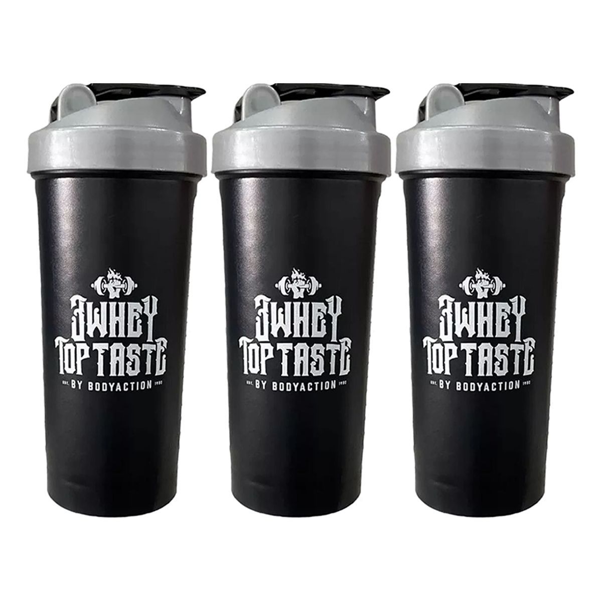 Kit 3X Coqueteleira 3 Whey Top Taste - 600ml Preta - Body Action