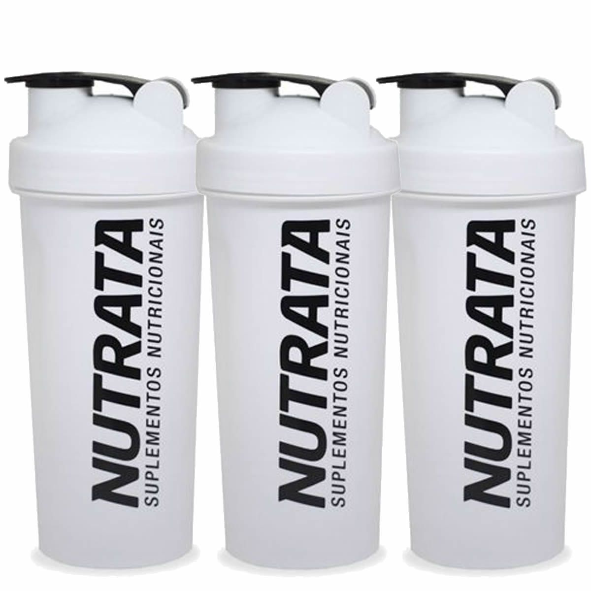 Kit 3X Coqueteleira - 600ml Branca - Nutrata