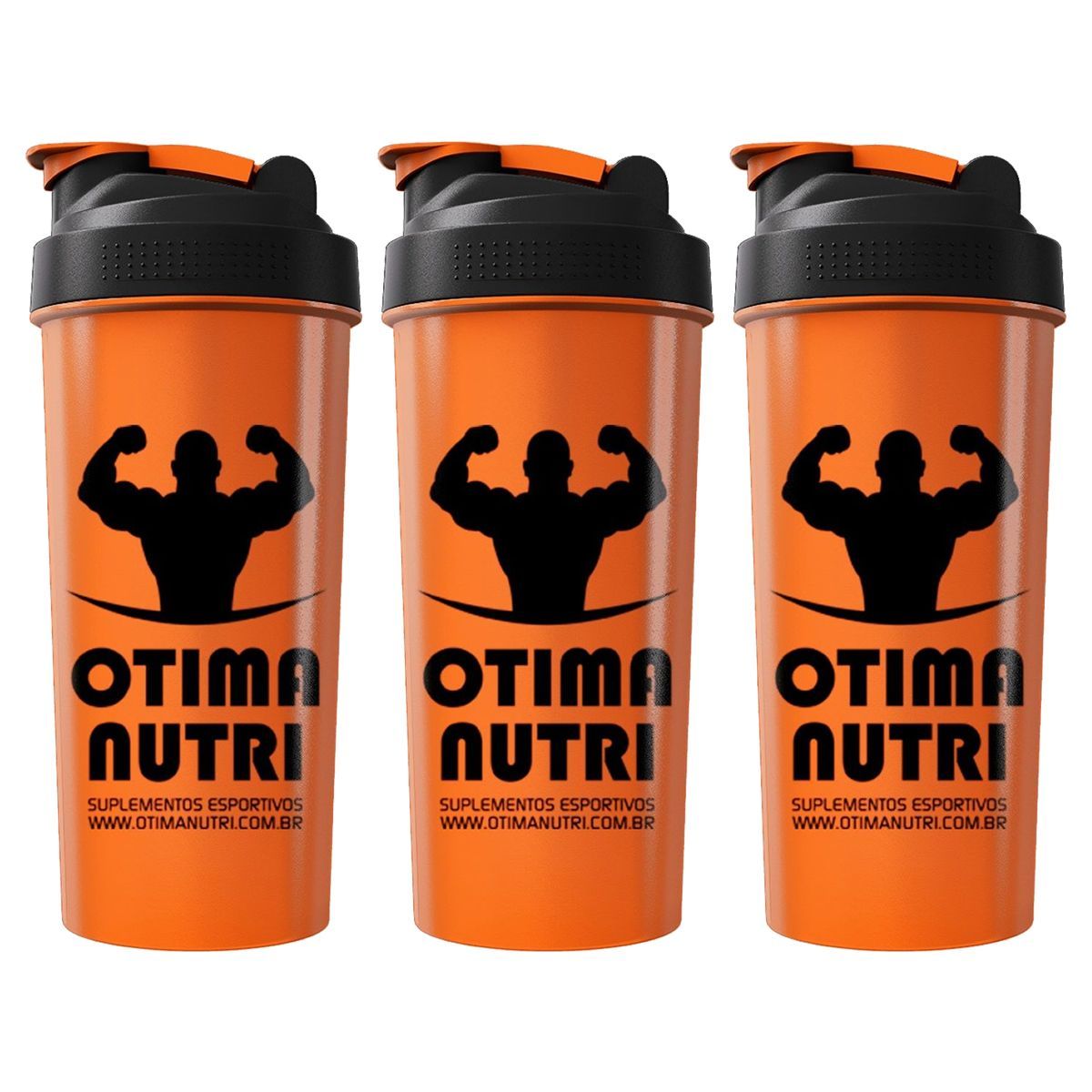 Kit 3X Coqueteleira 600ml Laranja e Preto - OtimaNutri
