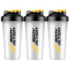 Kit 3X Coqueteleira - 600ml Preto/Amarelo- BodyAction