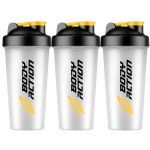 Kit 3X Coqueteleira - 600ml Preto/Amarelo- BodyAction