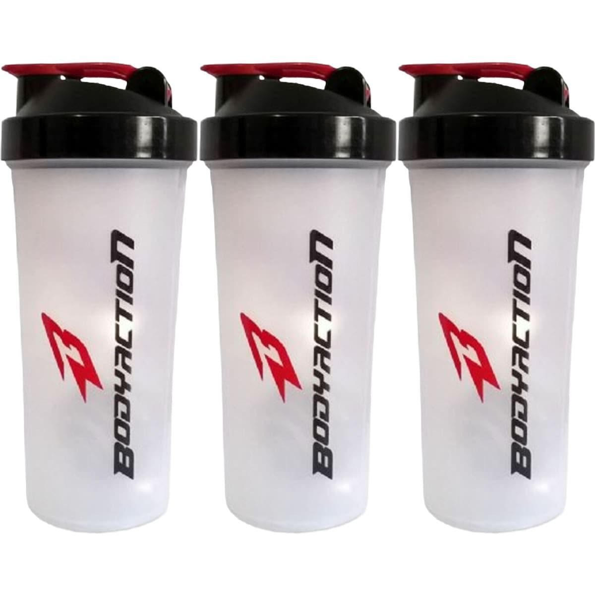 Kit 3X Coqueteleira - 600ml Preto/Vermelho - BodyAction