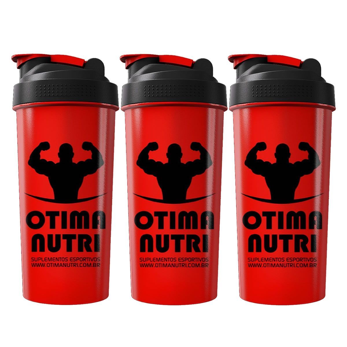 Kit 3X Coqueteleira 600ml Vermelha e Preto - OtimaNutri