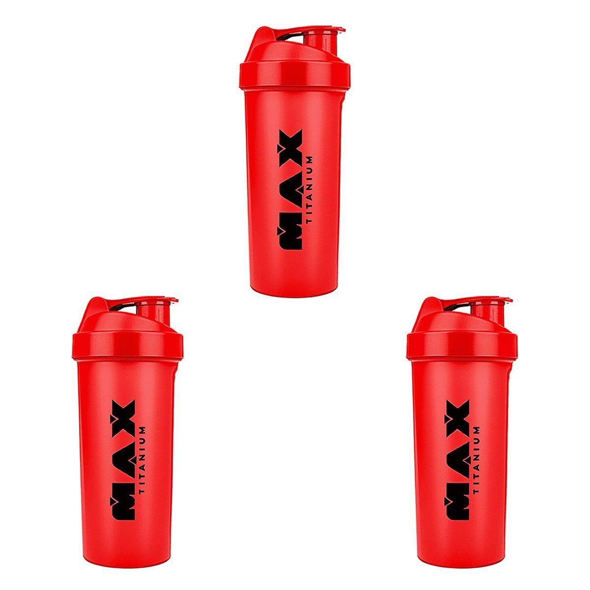 Kit 3X Coqueteleira - 700ml Vermelha - Max Titanium