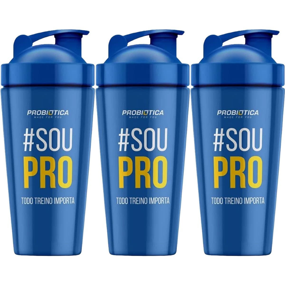 Kit 3X Coqueteleira Alum�nio Steel - 750ml Azul - Probi�tica