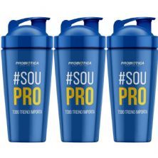 Kit 3X Coqueteleira Alum�nio Steel - 750ml Azul - Probi�tica