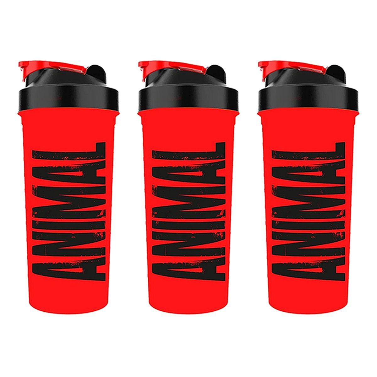 Kit 3X Coqueteleira Animal - 600ml Vermelha - Universal Nutrition