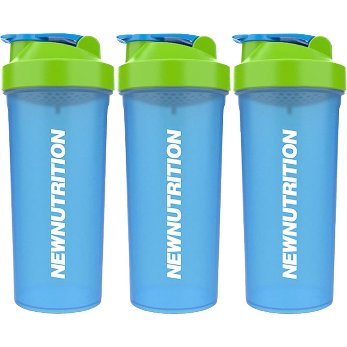 Kit 3X Coqueteleira Azul Com Tampa Verde - NewNutrition