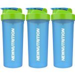 Kit 3X Coqueteleira Azul Com Tampa Verde - NewNutrition