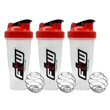 Kit 3X Coqueteleira com Blend - 600ml Transparente Tampa Vermelha - FTW
