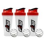 Kit 3X Coqueteleira com Blend - 600ml Transparente Tampa Vermelha - FTW