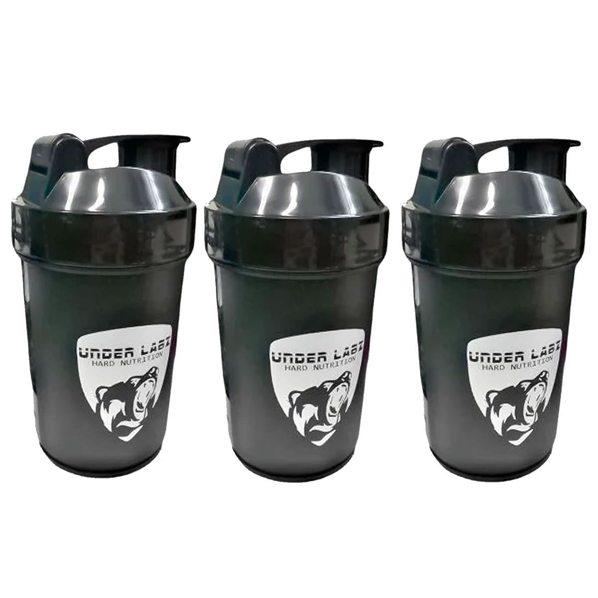 Kit 3X Coqueteleira com Compartimento - 500ml Preto - Under Labz