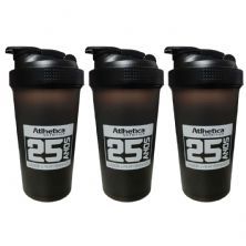 Kit 3X Coqueteleira Edi��o 25 Anos - 600ml Preta - Atlhetica Nutrition