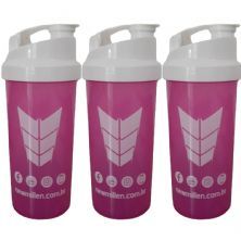 Kit 3X Coqueteleira Feminina - 600ml Rosa e Branco - New Millen