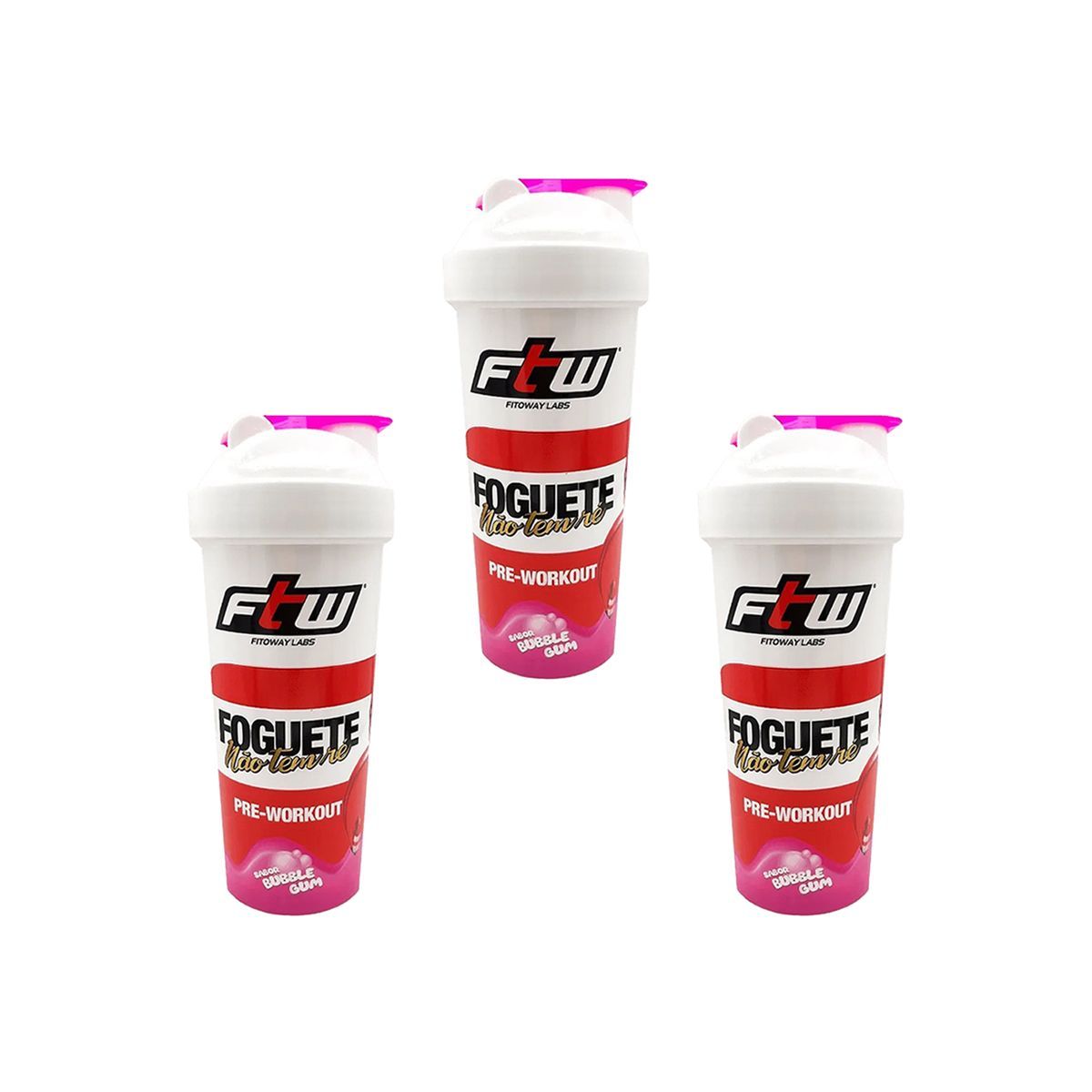 Kit 3X Coqueteleira Foguete N�o Tem R� - 700ml Bubble Gum - FTW