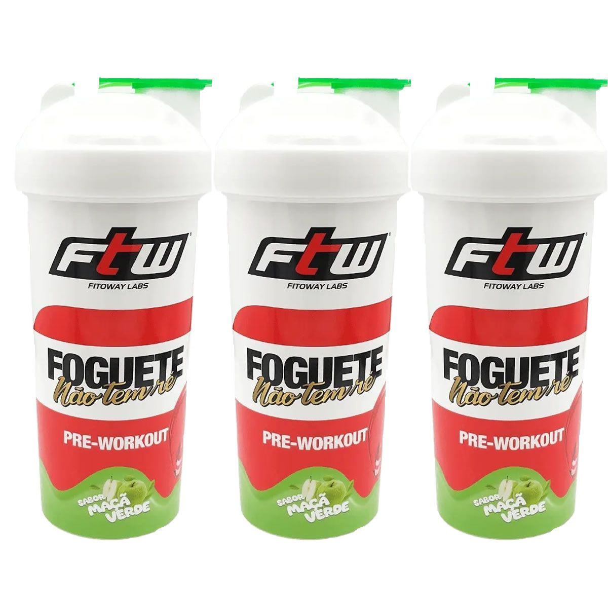 Kit 3X Coqueteleira Foguete N�o Tem R� - 700ml Ma�� Verde - FTW