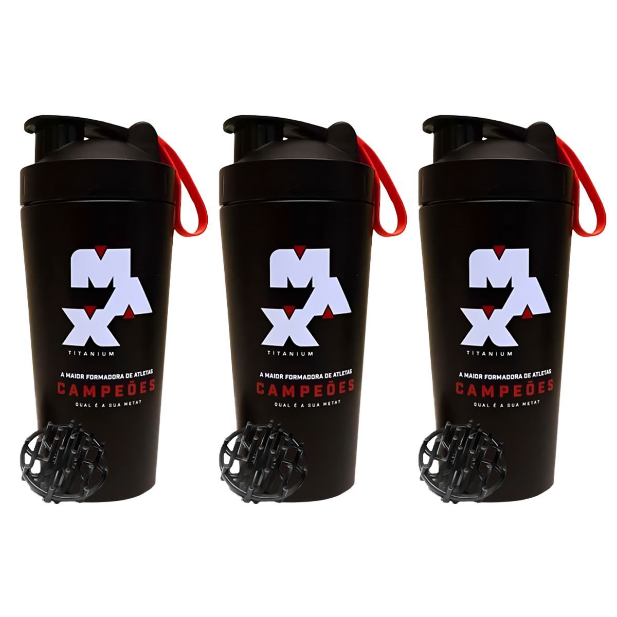 Kit 3X Coqueteleira Imp - 700ml Preta - Max Titanium