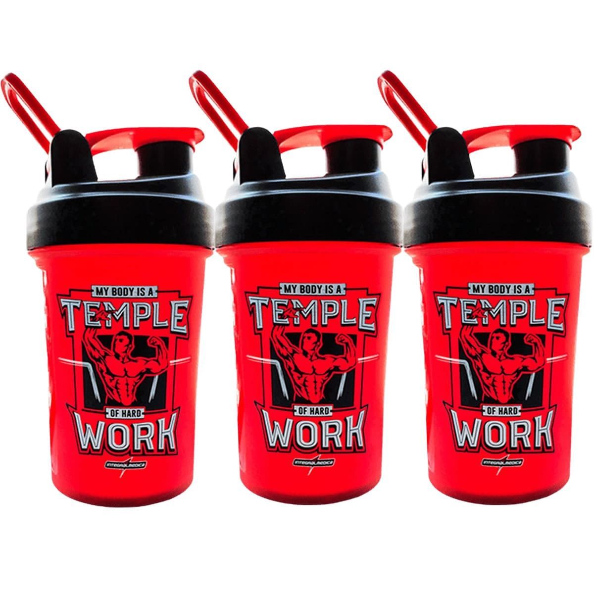 Kit 3X Coqueteleira My Body Is a Temple - 450ml Vermelha - IntegralM�dica