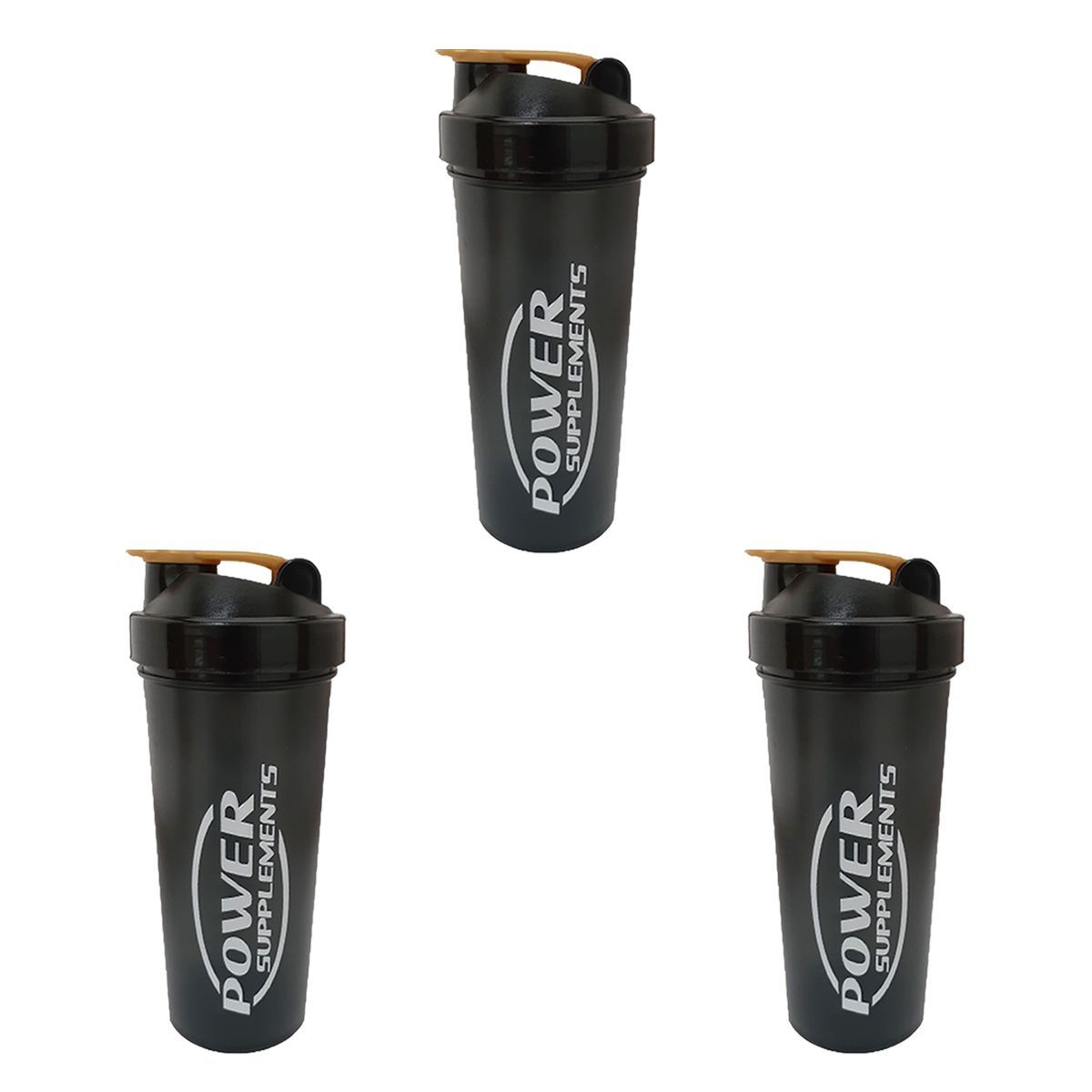 Kit 3X Coqueteleira Preta com Dourado - 650 ml - Power Supplements