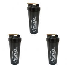Kit 3X Coqueteleira Preta com Dourado - 650 ml - Power Supplements