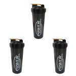 Kit 3X Coqueteleira Preta com Dourado - 650 ml - Power Supplements