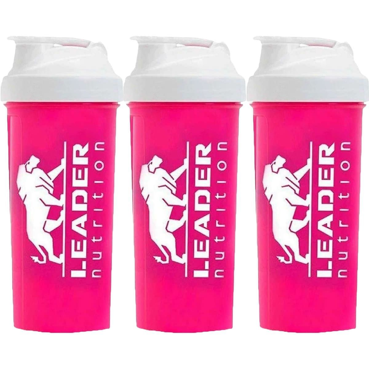 Kit 3X Coqueteleira Rosa 600ml - Leader Nutrition